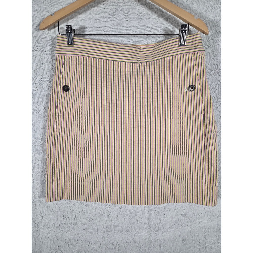 J.Crew Seersucker Striped‎ Mini Skirt Pink Yellow Green Cotton Blend Size 8